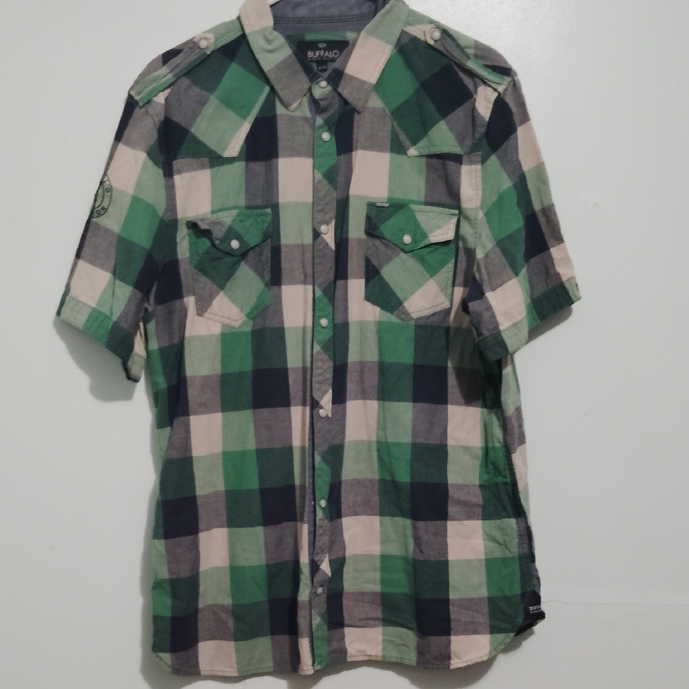 Buffalo David Bitton Green and Black Checkered Shirt